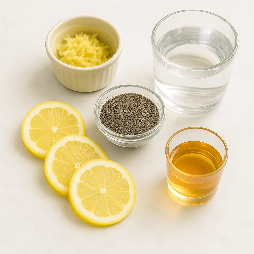 Natural Zepbound Drink Recipe: 4 Ingredients, Real Results 5 Ingredients for natural zepbound drink including lemon slices, chia seeds, ginger, ACV, and water