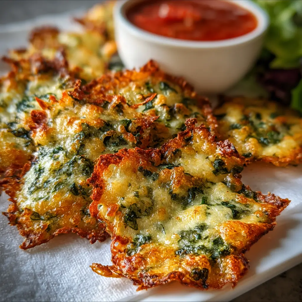 Spinach and Ricotta Mozzarella Crisps 5 Spinach and Ricotta Mozzarella Crisps with dips