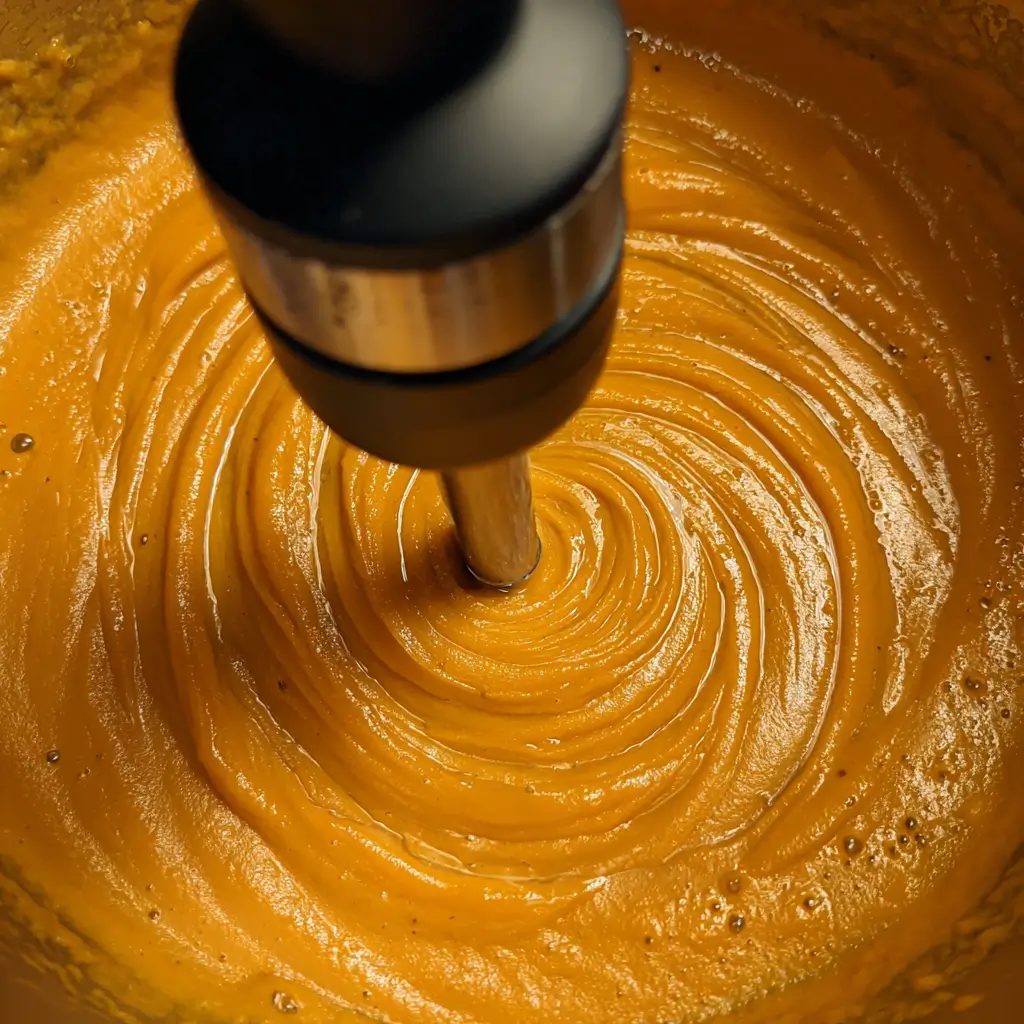 The Best Pumpkin Butternut Squash Soup 5 blending pumpkin butternut squash soup with immersion blender