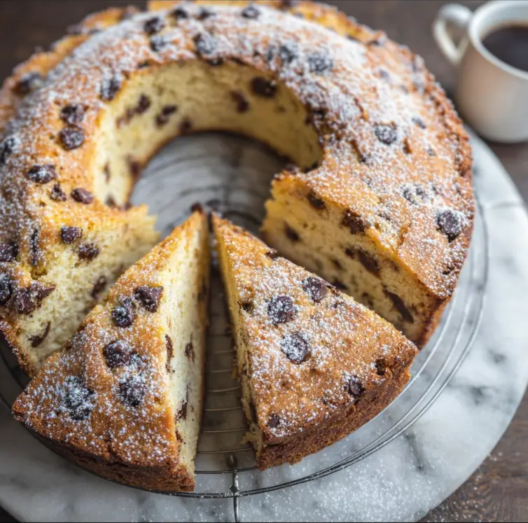 Chocolate Chip Ricotta Cake 2 chocolate chip ricotta cake freshly baked and sliced