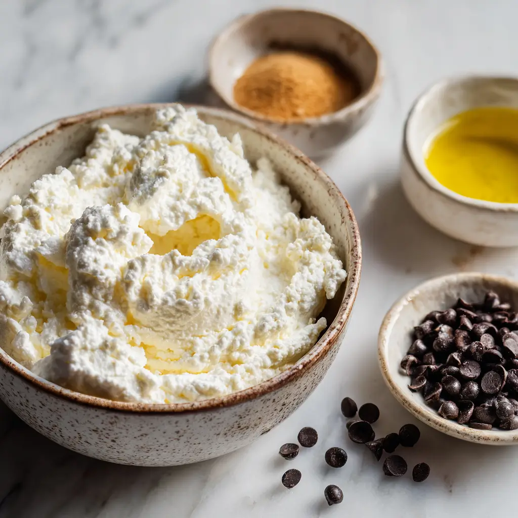 Chocolate Chip Ricotta Cake 6 fresh ricotta, dark chocolate chips, and olive oil ingredients for chocolate chip ricotta cake