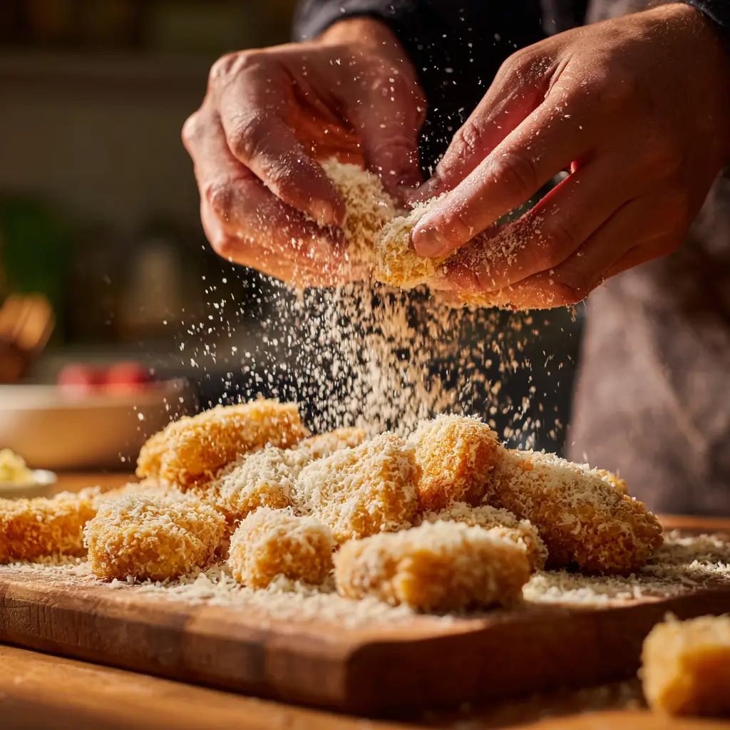 Low Carb Chicken Nuggets 4 Coating Low Carb Chicken Nuggets in Parmesan