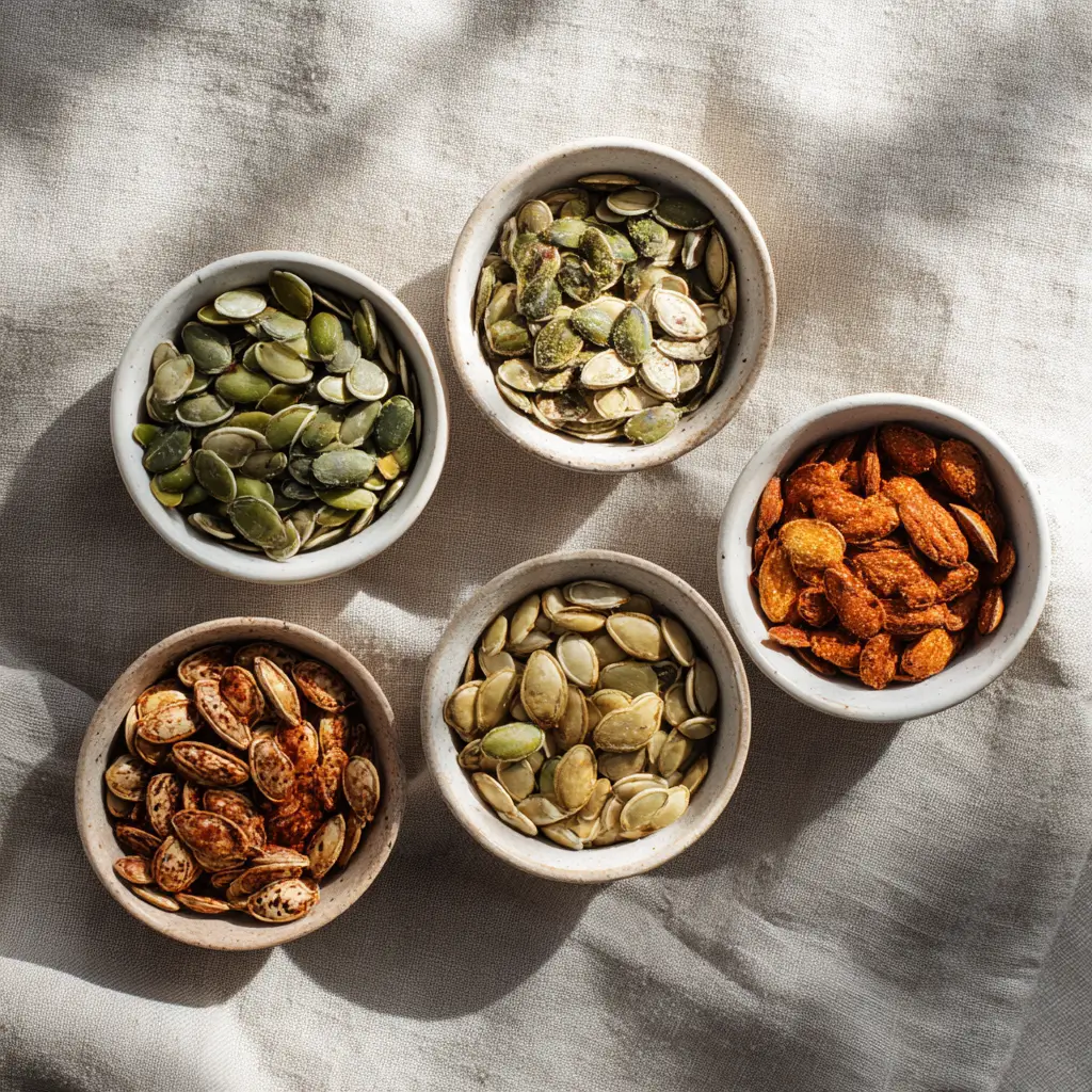 Different flavored pumpkin seed recipes.