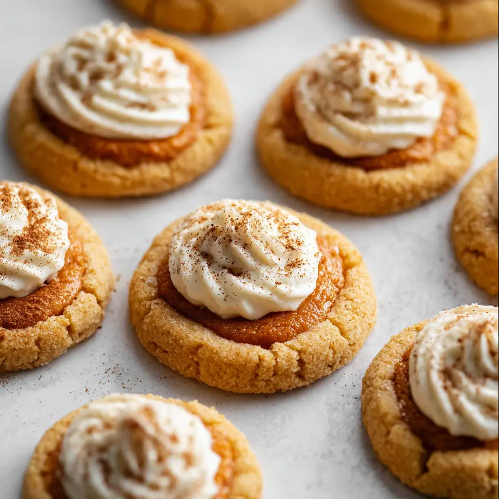 Pumpkin Pie Cookies 2 Pumpkin Pie Cookie on a rustic fall table with whipped cream