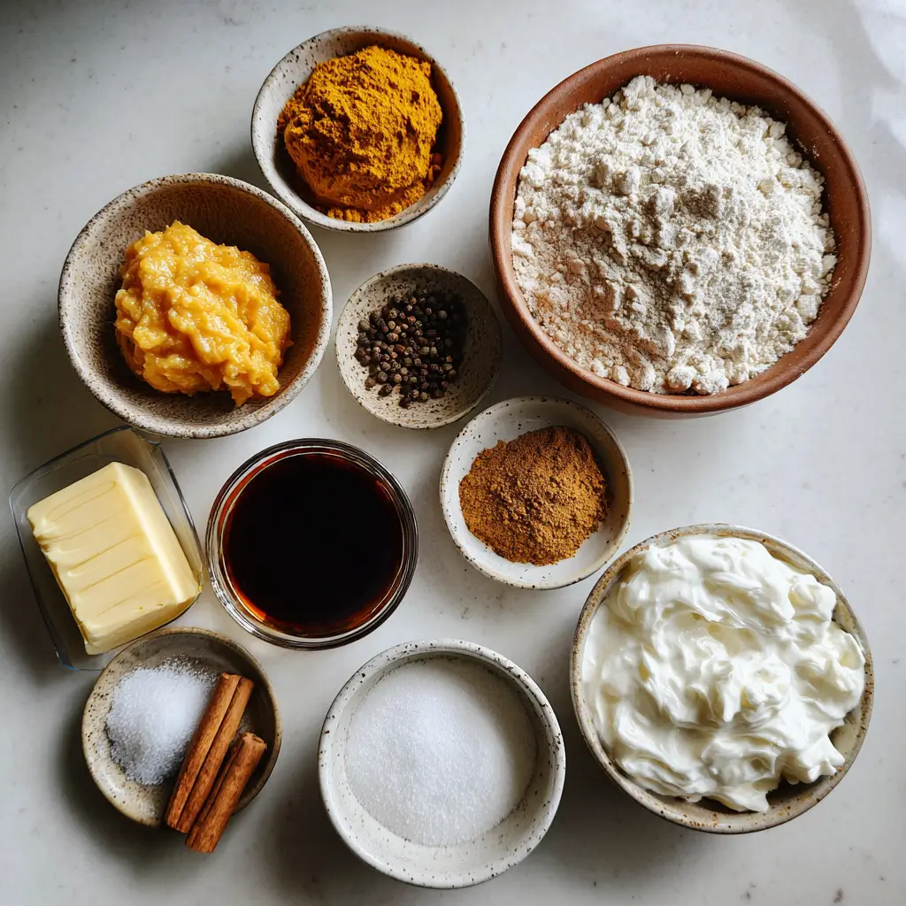 Pumpkin Pie Cookies 4 Pumpkin pie cookie ingredients including flour, pumpkin puree, and spices