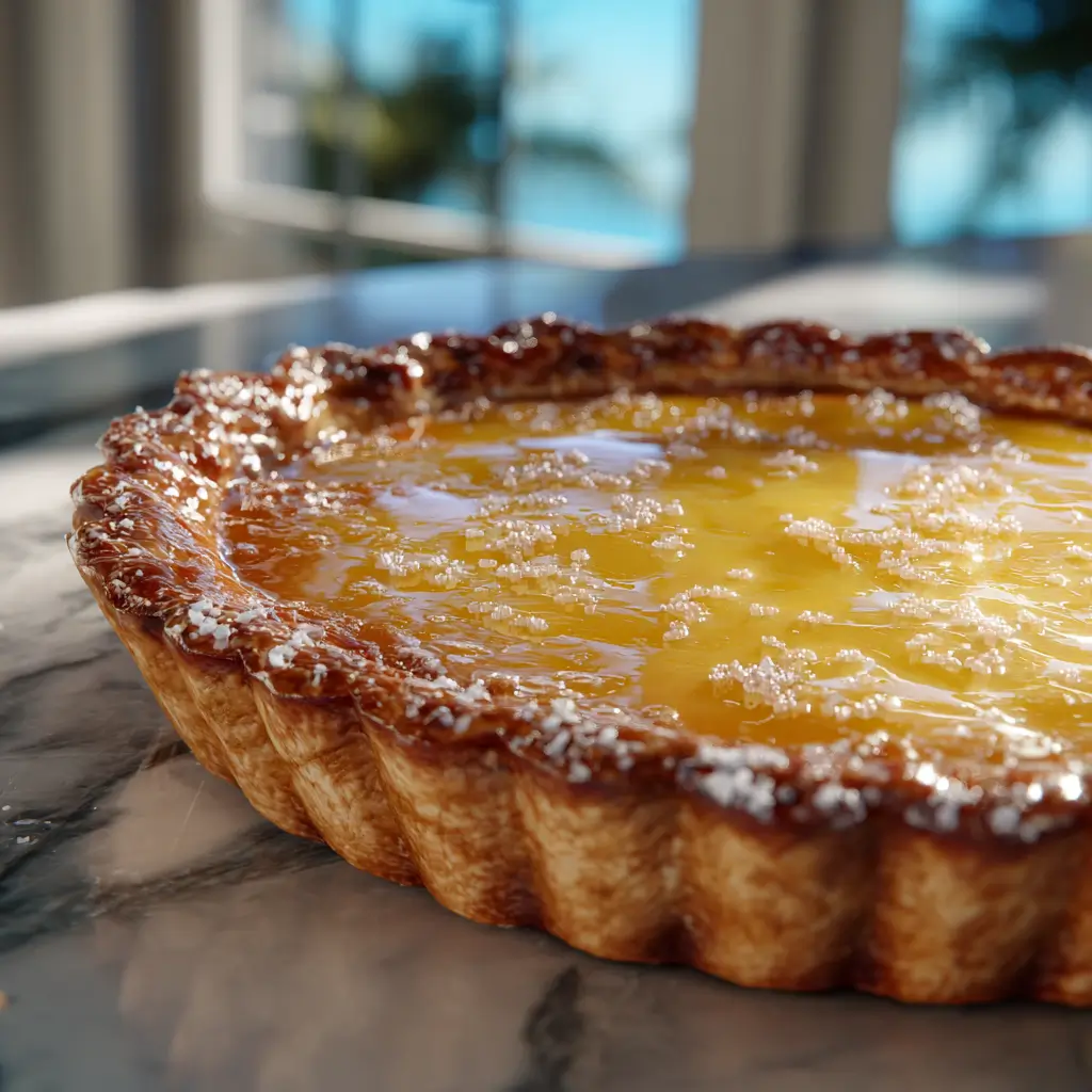 
Salted honey pie with golden custard and flaky sea salt